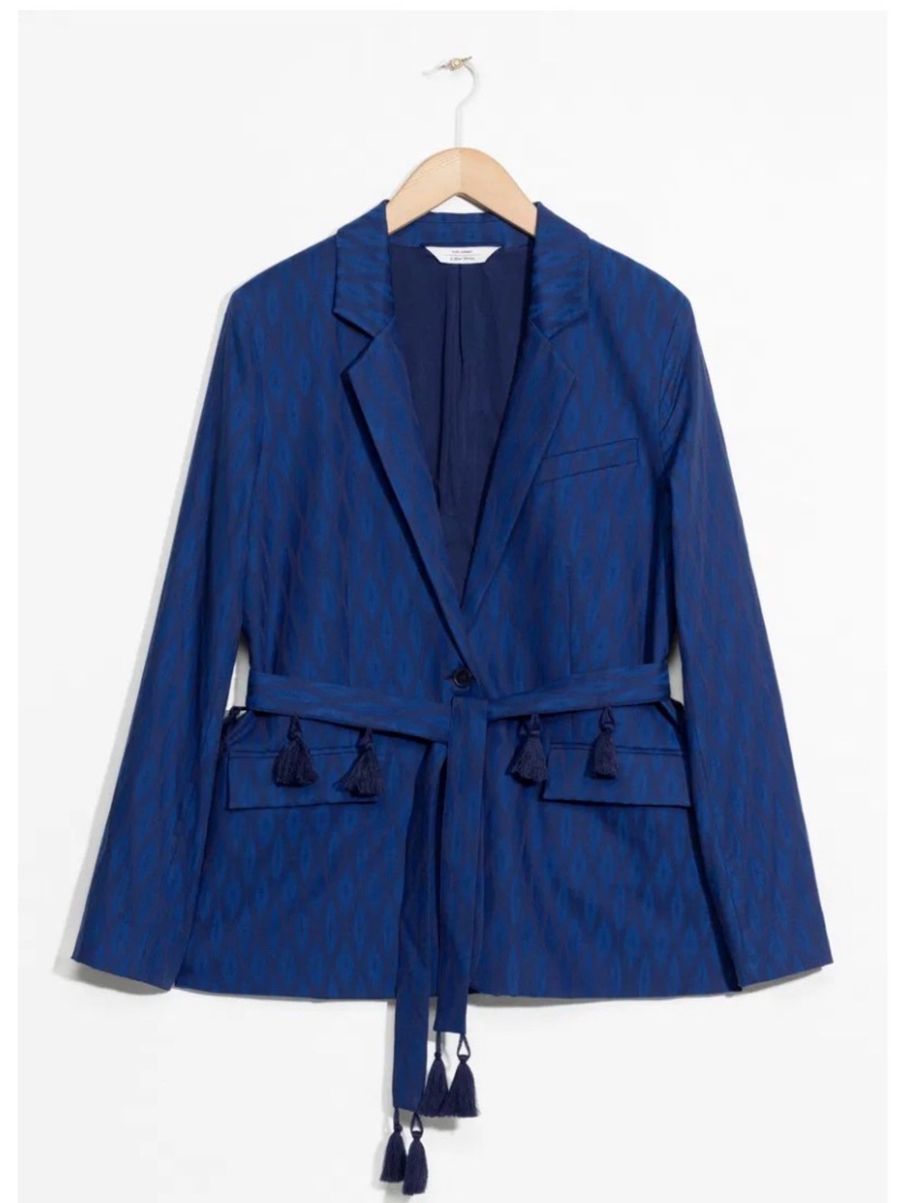 & other stories ikat jacquard tassel blazer - size 2